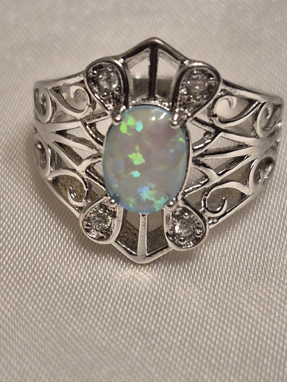 Sterling Silver Fire Opal Filigree Ring